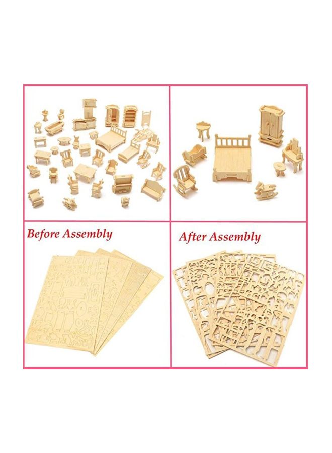 34-Piece Wooden 3D Dollhouse Furniture Puzzle - Image 4